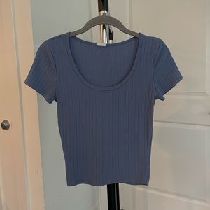 Blue Ribbed Crop Top